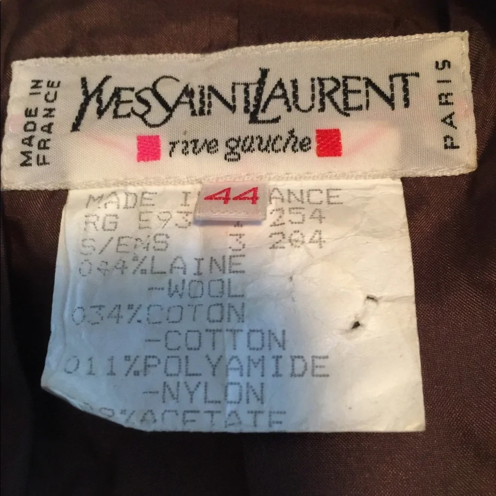 Pristine VTG YSL rive gauche mini skirt suit in earth tones w/bold gold buttons - Picture 4 of 16